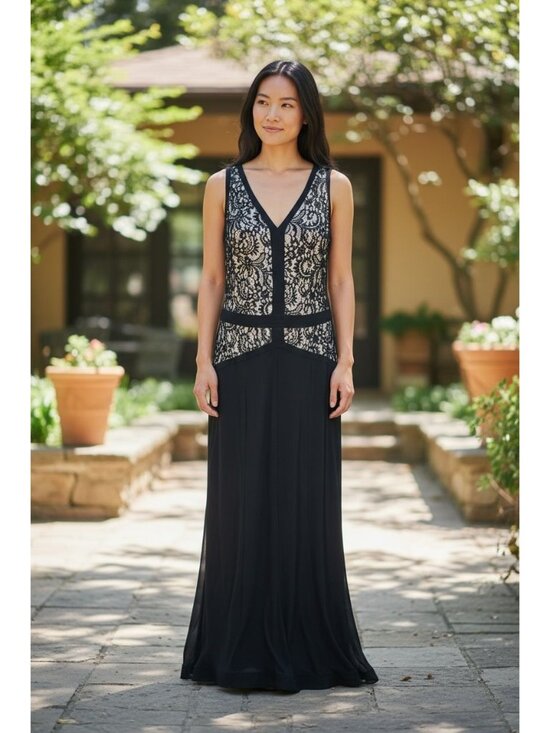 Lauren Ralph Lauren Dresses & Skirts - Lauren Ralph Lauren Black Lace Evening Gown Overlay Sleeveless Dress 8 Maxi Gala